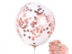 Balon Transparent cu Confetti, suport, rose gold